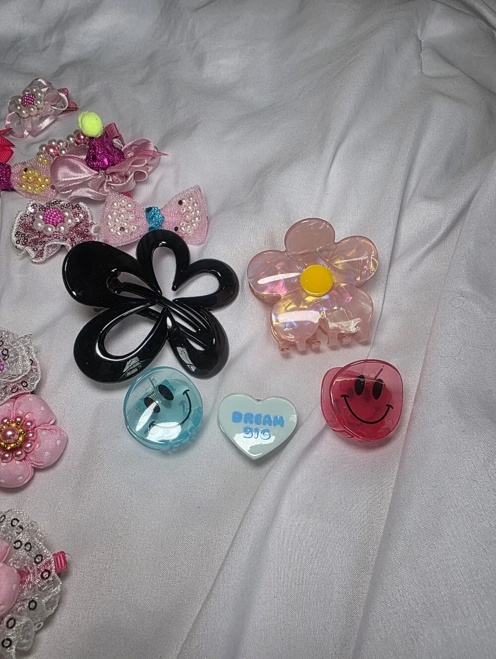 Kids Pink Floral & Bow Hair Clip Lot